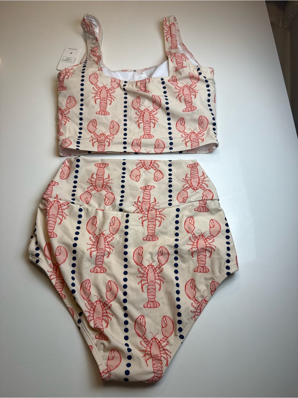Coral Reef Swim Two-Piece Swimsuit in Blush with Coral Lobster Print Size M - Picture 3 of 10